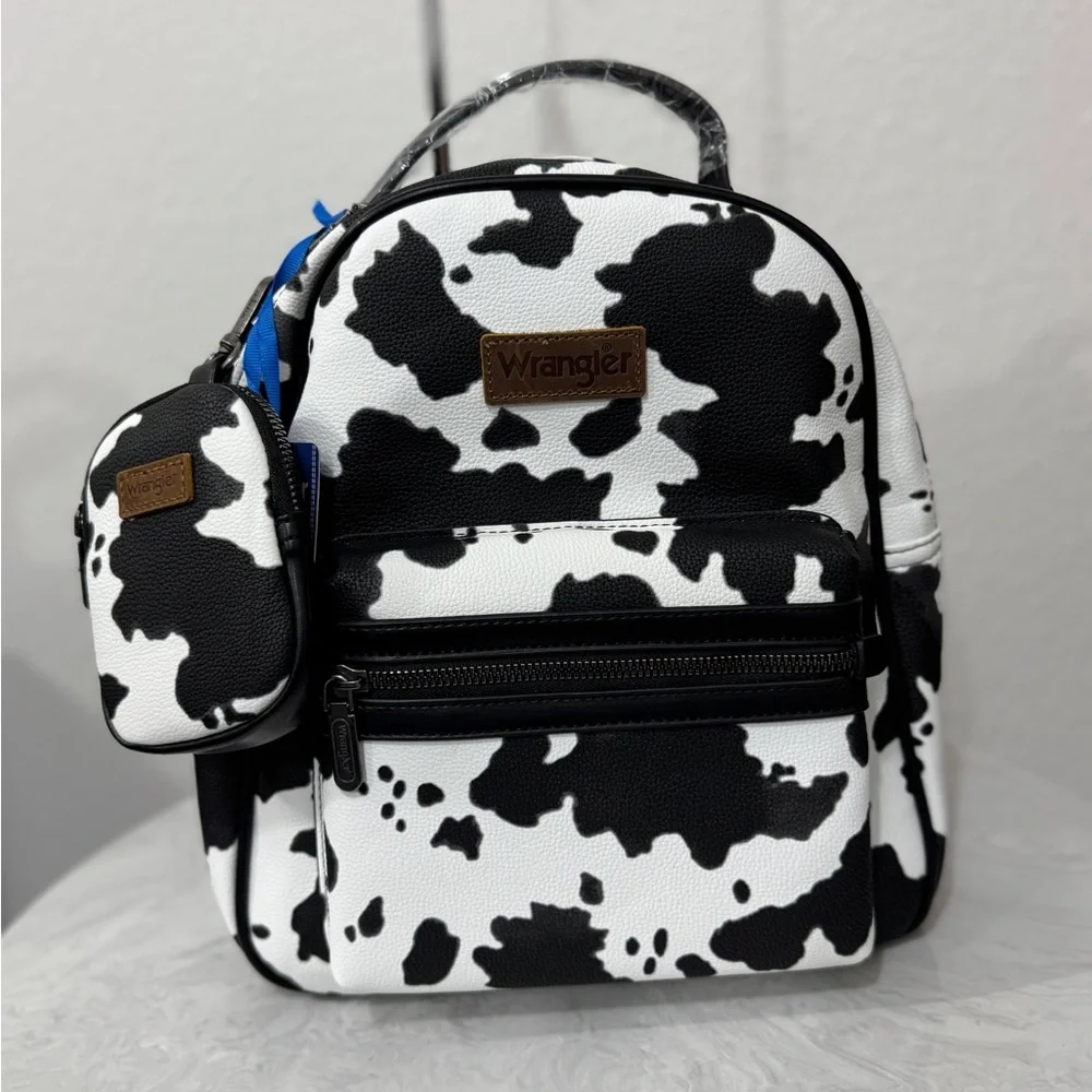 Wrangler Cow Print Backpack With Coin Pouch - Black NWT